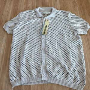 NEW Men’s Sandstone Open Knit Short Sleeve Polo Shirt - Beige - Size Large